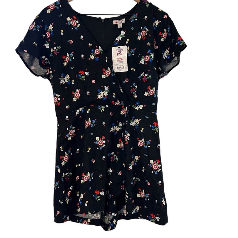 Floral Black Short Sleeve Wrap Dress - Unbranded